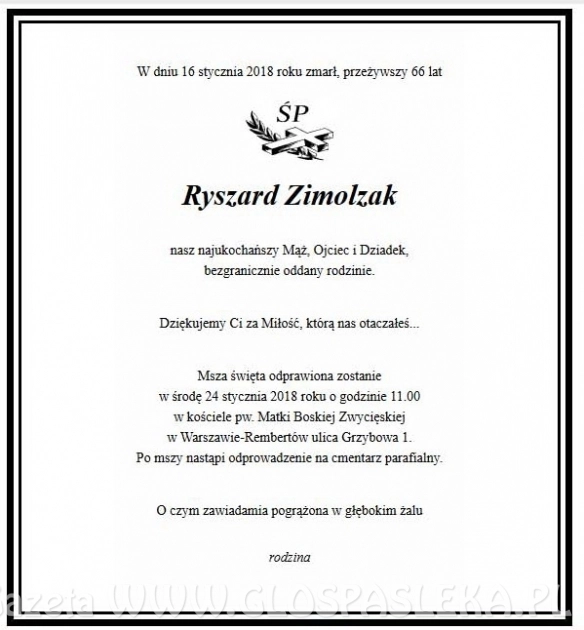 Zmarł Ryszard Zimolzak