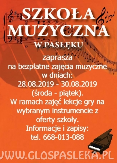 Szkoła Muzyczna w Pasłęku zaprasza na bezpłatne warsztaty