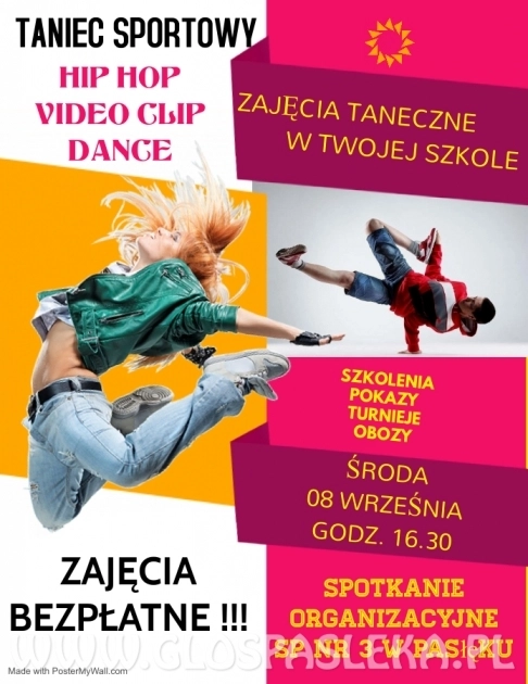  BEZPŁATNE ZAJĘCIA TANECZNE - Taniec nowoczesny: Hip Hop , Video Clip Dance